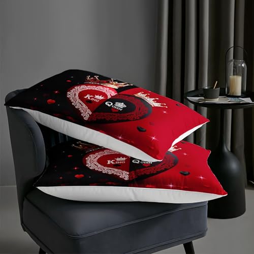 Image of AILONEN Romantic Crown Heart Comforter Full Size with 2 Pillowcases,King and Queen Bedding Set 3Pcs for Women Men,Red and Black Luxury Quilt Set for Home Decor