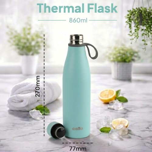 Image of CELLO Duro Oxy Stainless Steel Flask 900ml Sky Blue | Easy to Pour & Fill, Spill Proof Leakproof Vacuum Insulated Hot and Cold Thermos Water Bottle for School Kids, College Office Gym Biking & Travel