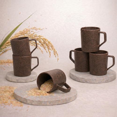 Image of Coffee Mug Set Made with Rice Husk & Bio Composite Material | TurtleBrew Coffee Mug Travel | Microwave & Dishwasher Safe (FiberMaximus, 200 ml Pack of 6)