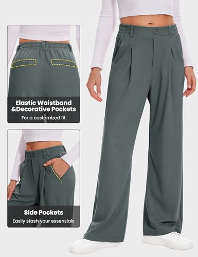 Desol Womens Wide Leg Work Pants Waffle Knit Dress Pants Stretchy High Waisted Slack Casual Palazzo Pants for Women3