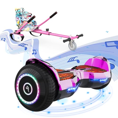 Hoverboards con Asiento, Hoverboards Go-Kart de 6,5”, Scooter Autoequilibrado para Niños con Altavoz Bluetooth, App y Luces LED