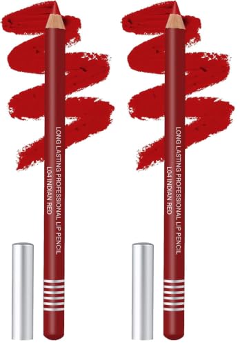 Image of Colors Queen Lip Liner Pencil | Long Lasting & Waterproof Formula | Matte Lip Liner Pencil for Women (L-04, Indian Red) (Pack of 2)