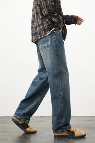 Men's Relaxed Fit Retro Denim Pants, Spring, Baggy Cotton, Stretch Casual Streetwear4