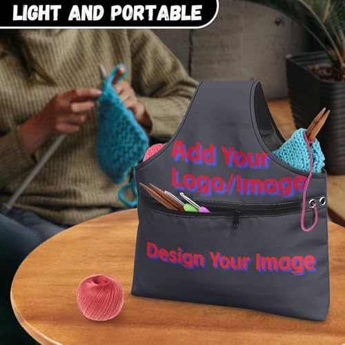Image of ZUXONGSY Custom Knitting Bag for Knitting Tote Bag Lightweight Customized Picture Yarn Tote Bags for Crocheting Personalized Customization Knitting Yarn Storage Bag Organizer