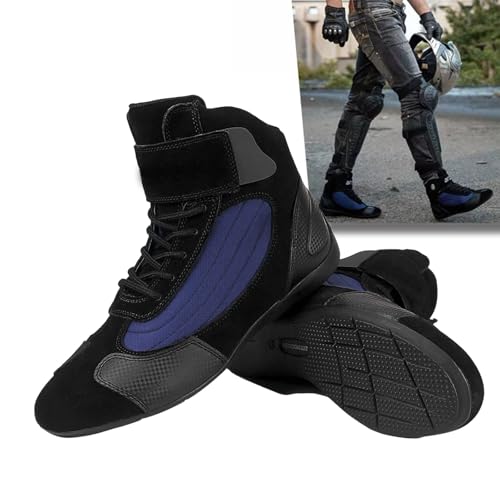 DHsdlpLU Wasserdichte Belüftete Kurze Motorradstiefel Schwarz-Blau