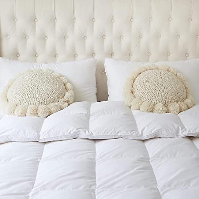 Boho Round Throw Pillow with Cute Handmade Pom Poms Tassels 18 Inch, Decorative Circular Knitted Crochet Cushion for Couch, Sofa, Chair, Bed, Beige