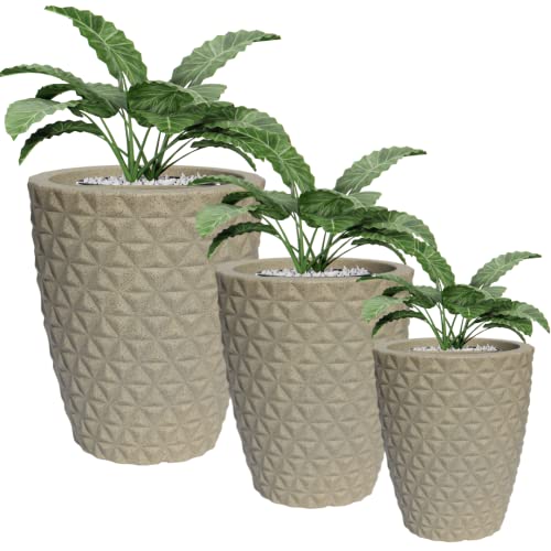 Kit 3 Vasos Polietileno Para Planta Coluna Redonda Diamante P, M e G (Cimento)