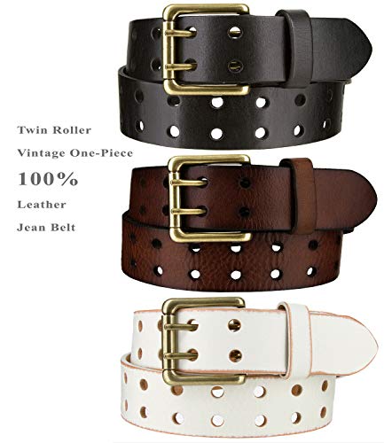 Double Prong Twin Roller Buckle Full Grain Genuine Leather Punk Biker Casual Jean Belt 1-1/2" Wide4