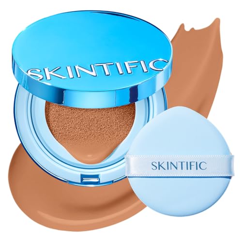 Image of SKINTIFIC Velvet Matte Cushion Foundation Blue #05W Warm Sand | Full coverage matte finish, one-swipe flawless, oil control, long-lasting pore-blurring pressed powder for oily skin.