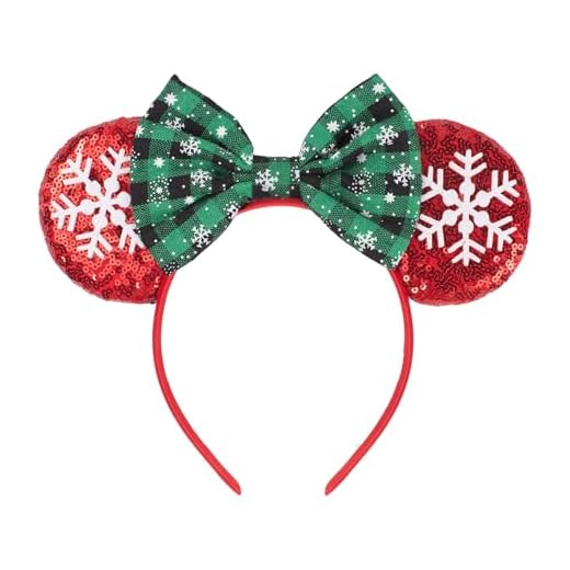 JIAHANG Christmas Mouse Ears Bow Headband Sequin Hair Hoop, Glitter Party Princess Decoration Cosplay Costume Accessories for Girls & Women