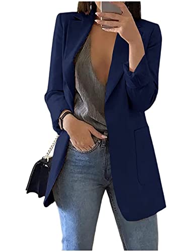 SAROULU Womens Casual Open Front Long Sleeve Blazer Solid Work Office Jackets with Pockets