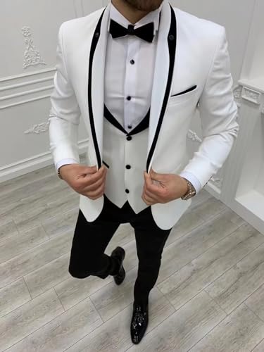 EMERAIDVLN Mens Tuxedo Suit 3 Piece Slim Fit Wedding Dinner Prom Suits One Button Blazer Jacket Vest Pants with Bow Tie3