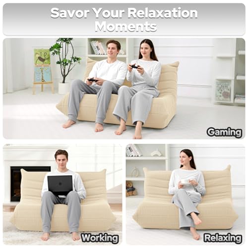 Image of HABUTWAY Bean Bag Chairs Fireside Lazy Floor Sofa,2 Seater,Khaki
