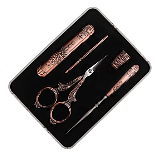 Naroote Kit de Tijeras para Bordar, Juego de Herramientas de Costura de Estilo Retro Europeo Antiguo Rojo para Principiantes, Manualidades y Costura, Acero Inoxidable
