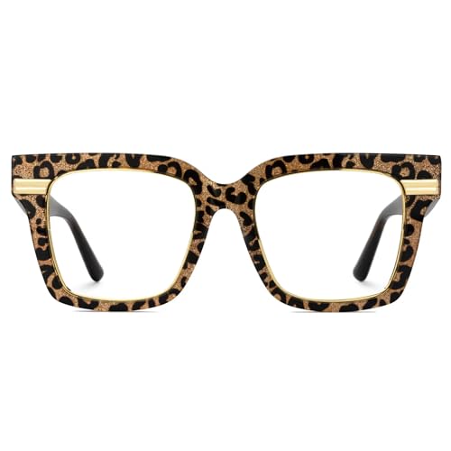 Image of Zeelool Square Blue Light Blocking Glasses for Women, Acetate Personality Fit Glasses Frame Eyegwear with Clear Lenses Taylor ZJGX799757-02B, Leopard Print