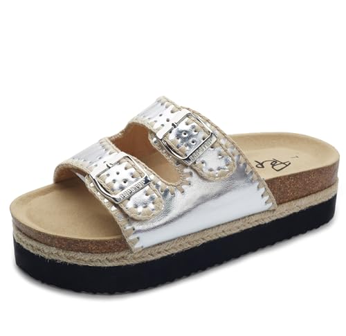 Image of PepStep Slide Sandals for Women with Soft Cork Footbed and Strap, Ladies Fashion Platform Slide Sandals Comfortable Slip On Style