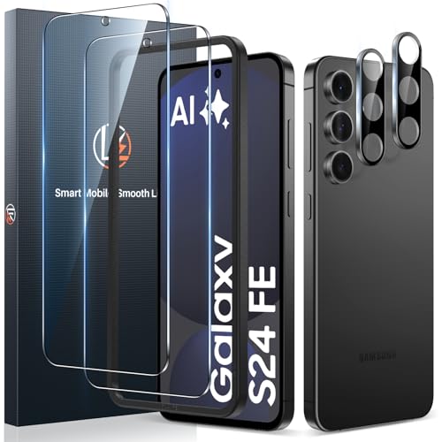 LK 2+2 Panzer Schutz Glas für Samsung Galaxy S24 FE mit 2 Schutzfolie und 2 Kameraschutz [9H] Kratzfest HD-Vollabdeckung Unterstützt Fingerabdruck-ID S24 FE Displayschuzfolie