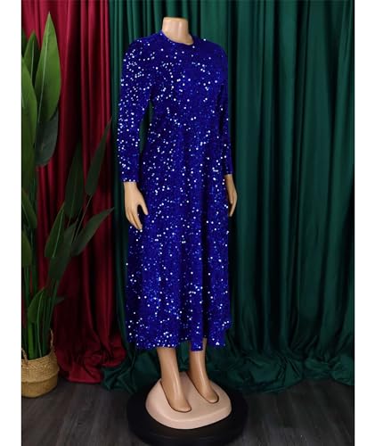 Image of SOMTHRON Women's Sequin Dress Plus Size Long Sleeve A-Line Flared Party Cocktail Sparkle Glitter Evening Shiny Maxi Dress