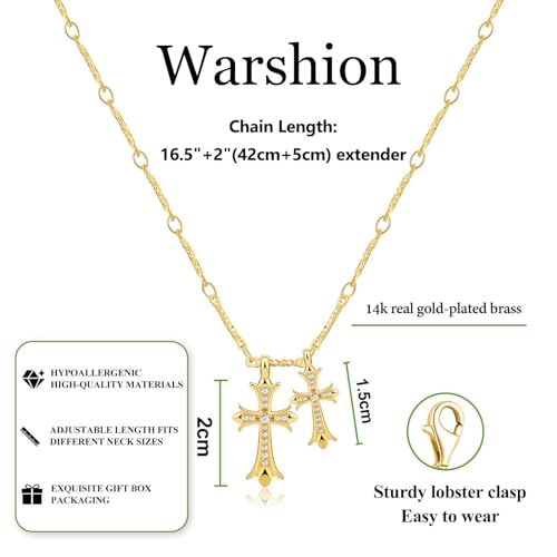 Cross Necklace 14K Gold/Silver Plated Double Cross Pendant Necklace Dainty Diamond Cross Charm Link Chain Choker Delicate Faith Jewelry Religious Gifts for Women4