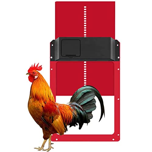 Hrwxear Porte De Poulailler Automatique,Automatic Chicken Coop Door,with Light Sensing Étanche D'ouverture du Soir Et du Matin,pour Poulets Poules Canards Etc,Rouge
