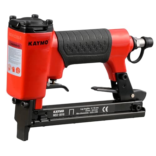 Image of Kaymo NEO-8016 Pneumatic Stapler | 80 Series Compatible | 60-90 PSI | 890g Lightweight | Full Metal Magazine | Rubber Ergonomic Grip | Fixed Top Air Exhaust | Robust Locking Catch | Furniture Use