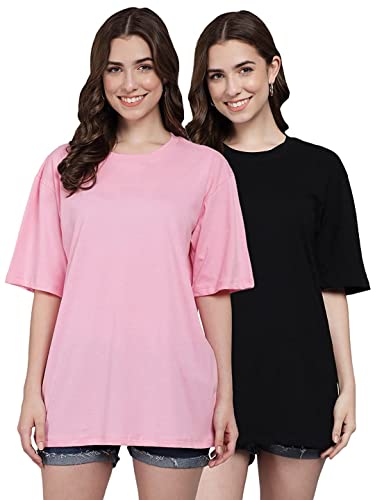 Image of FUNDAY FASHION Women Cotton Half Sleeve Oversized T-Shirt (Pack of 2)