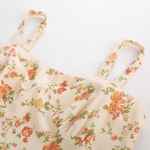 Image of Belle Poque Sun Dresses for Women Spring Summer Floral Midi Flowy Spaghetti Ruffle Wedding Guest Tea Party Dress
