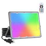 WeDo RGB LED Flood Light 150W Equivalent – 60W Plug-in Outdoor Color-Changing Spotlight with Remote, 4 Modes, 8-Level Dimming, IP65 Waterproof for Garden, Landscape, Wall Wash