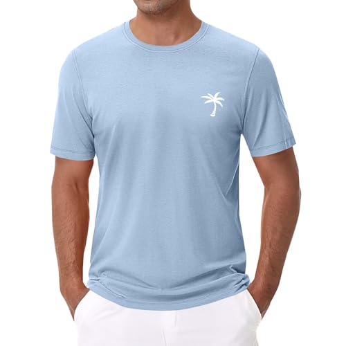 Mens Summer Tshirts Cotton Casual Loose Lightweight Breathable Shirts Crewneck Short Sleeve Hawaiian Beach Tree Tees