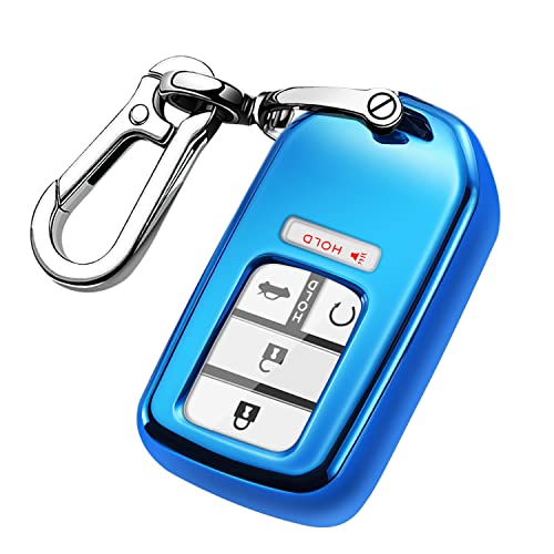 QBUC for Honda Key Fob Cover with Keychain,Soft TPU Full Cover Protection Key Fob Shell Compatible with Honda Accord Civic CRV HRV Pilot Odyssey Passport Smart Remote Key Fob Case (Blue)