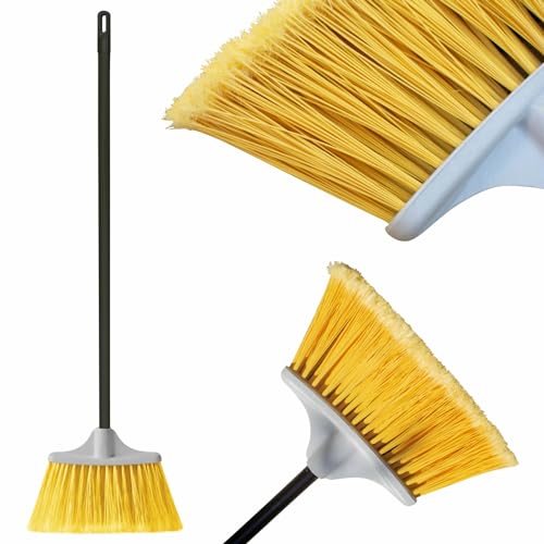 Besen Draußen mit Stiel Sunny Garden 24 cm - Straßenbesen mit Stiel aus verstärktem Stahl - Strassenbesen Ideal für Harte Oberflächen, Blätter und Schnee fegen, Schwarz-gelb