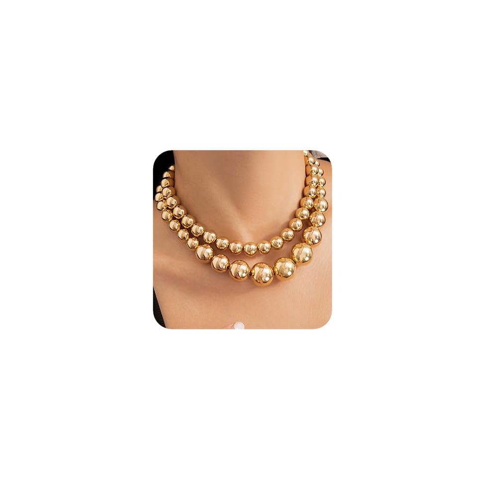 fxmimior 2 Tier Women Boho 1920s Pearls Choker Necklaces Silver Gold Dainty Pearls Layered Choker Necklaces Fashion Chunky Pendant Multilayer