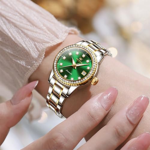 Image of OLEVS Womens Automatic Watch Gold Luxury Diamond Self Winding Ladies Wrist Watches Waterproof Luminous Date