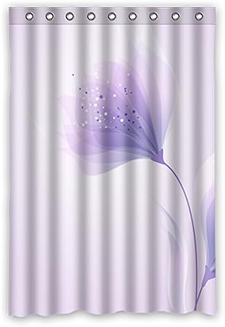 Custom-designed printed with purple flowers, white bathroom shower curtain 120cm x183cm (48x72 inches), waterproof, easy to dry.