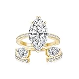Maxinejewelry 3.5CT Marquise Cut Inset Engagement Ring Set, S925 Silver 5A Cubic Zirconia Bridal Wedding Ring Set for Women (Golden, 4.5)