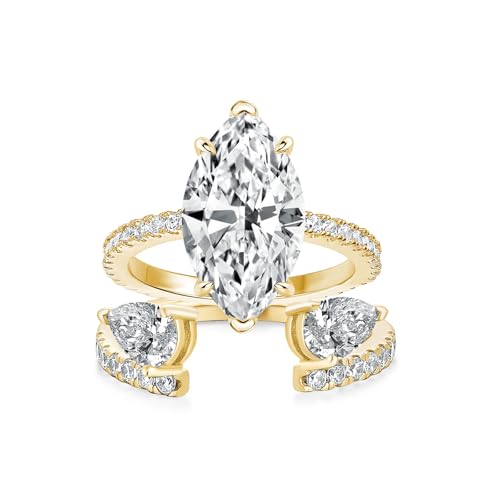 Maxinejewelry 3.5CT Marquise Cut Inset Engagement Ring Set, S925 Silver 5A Cubic Zirconia Bridal Wedding Ring Set for Women (Golden, 4.5)