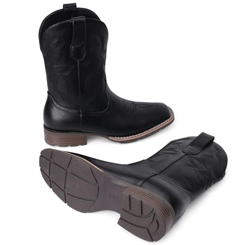Image of Cowboy Boots For Men - Western Boot Men's Cowboy Boots With Square Toe | Cowboy Western Boot | Pull-on Boots| Old West Style Embroidered