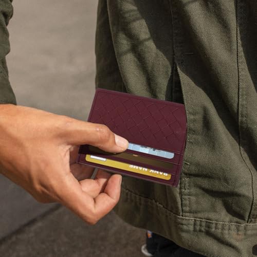 Image of Unaone Slim Minimalist Wallet - Credit Card Holder, Leather Front Pocket Wallet Card Case for Men & Women, Burgundy