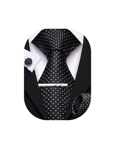 Image of YOHOWA Men Plaid /Striped Ties Set Silk Business Wedding Formal Fashion Necktie and Pocket Square Cufflinks Set