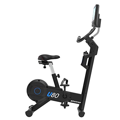 Image of U80 Indoor Home Workout Bike Stationary Fitness Comfortable Cycler Exercise Machine with 12 Pre Programmed Trainings and Monitor Screen, Black