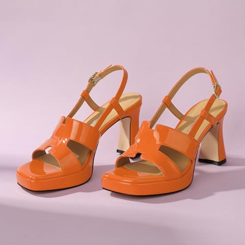 Image of ROSERWISH Heels for Women Chunky Block Platform High Heels Square Open Toe Strappy Heel Sandals Wedding Party Prom Fashion Slingback Dress Pump Sandals Shoes