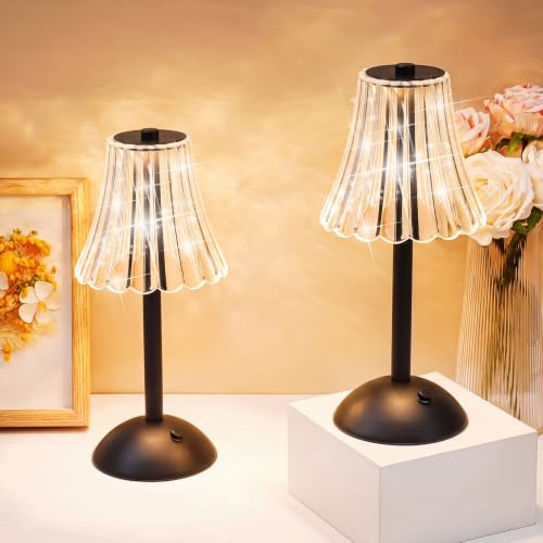 Image of Liliful 4 Pcs Cordless Table Lamp Rechargeable Touch LED Small Gold Portable Battery Operated USB-c Desk Lamp 3 Color Dimmable for Bedroom Living Room Dining (Black,Rose Style)