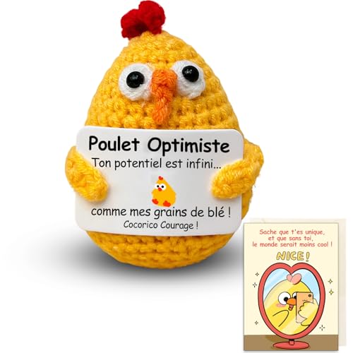 Sparkle x Lab Poulet Positive, Peluches Poupées Carte Motivante Tricotée, Cadeau Original & Amusant pour Homme Femme Enfant Couple Collegue