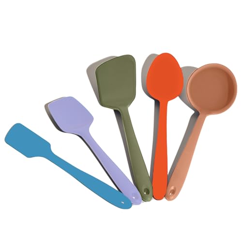 GIR: Get It Right 5 Piece Silicone Cooking Utensils Set - Ladle, Spatula, Flip, Spoon & Spoonula - Non-stick - Heat Resistant - Mediterranean Kitchen Utensils Set - Baking Supplies - BPA & BPS Free