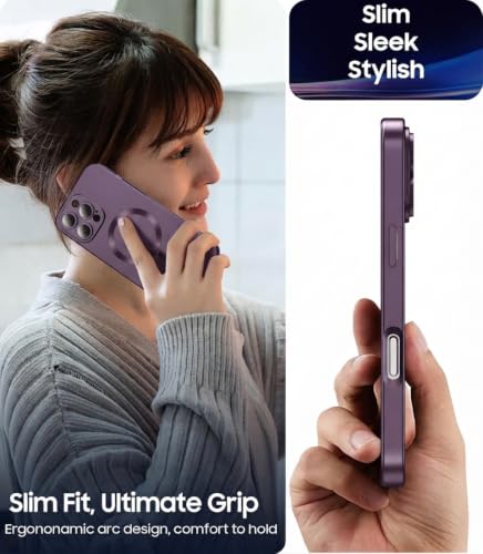 Image of DIZORO Magnetic Case for iPhone 13 Pro Cover [Compatible with MagSafe][Built-in Camera Lens Protector] Slim Soft Silicone Bumper Shockproof Metallic Luster Back Cover Phone Cases (Wine)