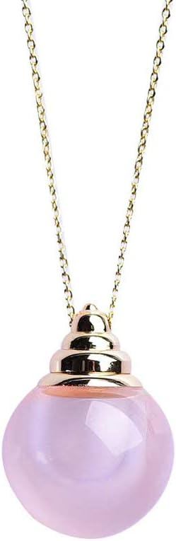 Rose Quartz Crystal Healing Necklace Aromatherapy Essential Oil Diffuser Natural Quartz Perfume Serum Bottle Pendant Necklace Bead with Chain Jewelry Making Gifts for Women (Rose Quartz Round Bead)
