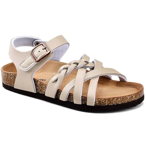 Image of Torotto Girls Sandals with Cork Footbed Adjustable Buckle Casual Slides Sandals Open Toes Flat for Kids Toddler