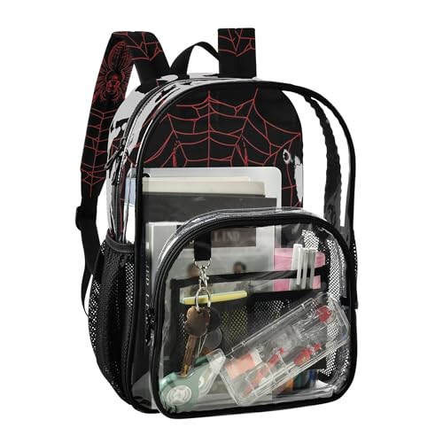 Halloween Spider Web Black Clear Backpack PVC Transparent Backpack Lightweight Book Bags Capacity Clear Bag for Boys Girls2