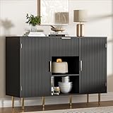 Housoul 47.2' Large Sideboard Buffet with 2 Doors & Drawer, Coffee Bar Cabinet with Adjustable Shelves, Liquor Cabinet with Storage, Accent Cabinet Console Table for Living Dining Room, Black
