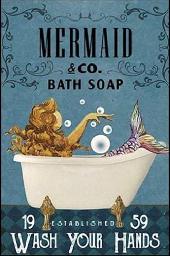 TNND Mermaid Bathroom Mermaid Co Bath Soap Wash Your Hands Mermaid Lover Gift Metal Sign Art Tin Metal Poster Gift 8x12 inch